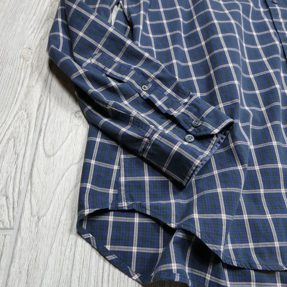 Banana Republic Shirt Adult XL Blue Plaid Custom 078 Wash‎ Camden Fit Mens